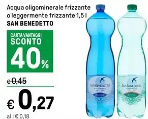 Iper La Grande Acqua oligominerale frizzante o leggermente frizzante 1,5 l SAN BENEDETTO offerta