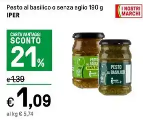 Iper La Grande Pesto al basilico o senza aglio 190 g IPER offerta