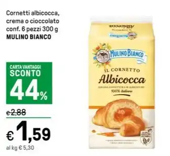 Iper La Grande Cornetti albicocca, crema o cioccolato conf.6 pezzi 300 g MULINO BIANCO offerta