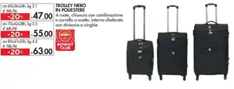 Bennet TROLLEY NERO IN POLIESTERE cm 80x47x33h, 4,2 offerta