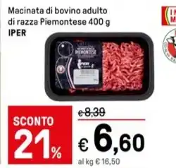 Iper La Grande Macinata di bovino adulto di razza Piemontese 400 g IPER offerta