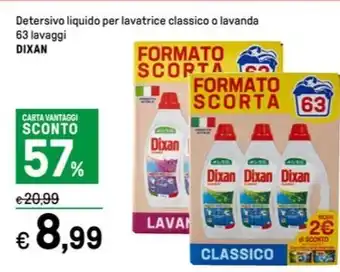 Iper La Grande Detersivo liquido per lavatrice classico o lavanda 63 lavaggi DIXAN offerta
