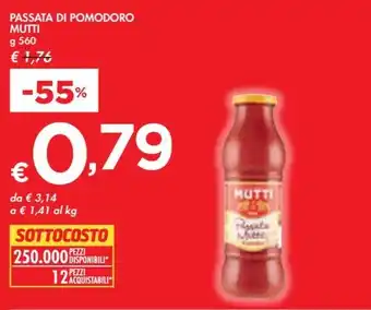 Bennet PASSATA DI POMODORO MUTTI g 560 offerta