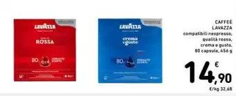 Spazio Conad CAFFEÈ LAVAZZA compatibili nespresso, qualità rossa, crema e gusto, 80 capsule, 456 g offerta