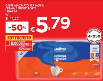 Bennet CAFFÈ MACINATO PER MOKA CREMA E GUSTO FORTE LAVAZZA kg 1 offerta