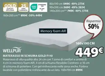 JYSK WELLPUR MATERASSO IN SCHIUMA GOLD F110 offerta