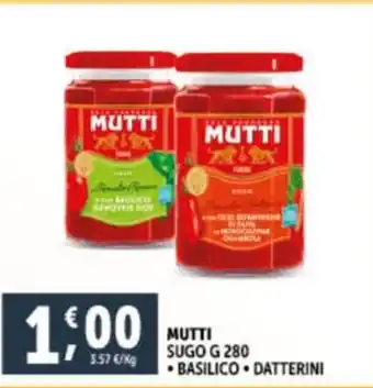 Deco Supermercati MUTTI SUGO G 280 offerta
