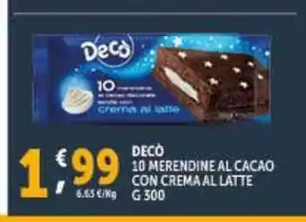 Deco Supermercati DECO 10 MERENDINE AL CACAO CON CREMA AL LATTE offerta