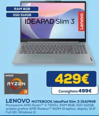 Euronics LENOVO NOTEBOOK IdeaPad Slim 3 15AMN8 offerta