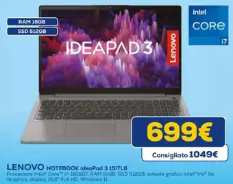 Euronics LENOVO NOTEBOOK IdeaPad 3 15ITL6 offerta