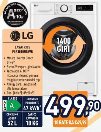 Unieuro LG LAVATRICE F4R3010NSWB offerta