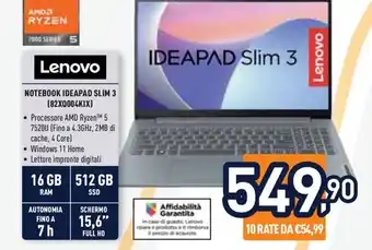 Unieuro Lenovo NOTEBOOK IDEAPAD SLIM 3 (82X0004KIX) offerta