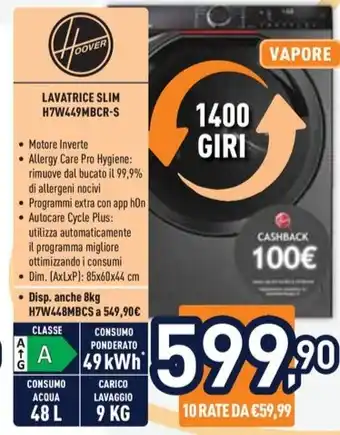Unieuro HOOVER LAVATRICE SLIM H7W449MBCR-S offerta
