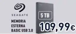 Unieuro SEAGATE MEMORIA ESTERNA BASIC USB 3.0 offerta