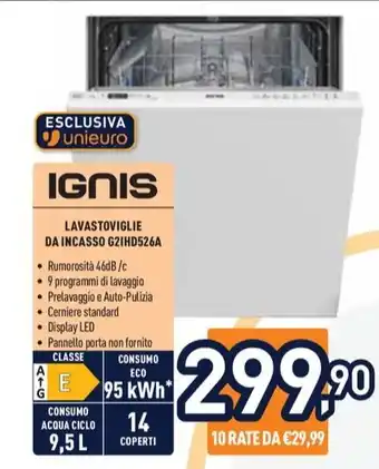 Unieuro Ignis LAVASTOVIGLIE DA INCASSO G2IHD526A offerta