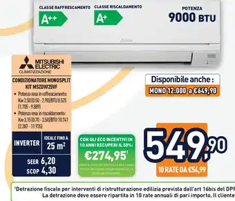 Unieuro MITSUBISHI ELECTRIC CONDIZIONATORE MONOSPLIT KIT MSZDW25VF offerta