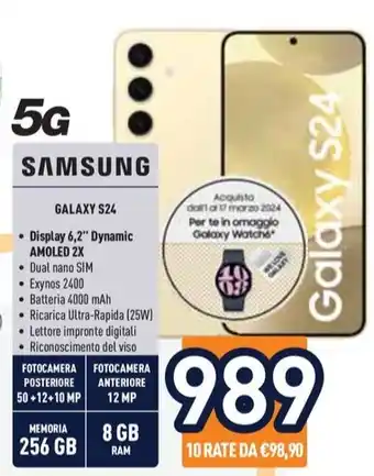 Unieuro SAMSUNG GALAXY S24 offerta