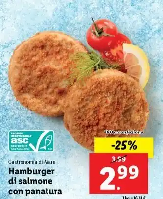 Lidl Gastronomia di Mare Hamburger di salmone con panatura 180 g confezione offerta