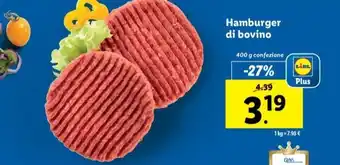 Lidl Hamburger di bovino 400 g confezione offerta