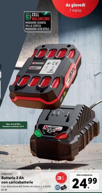 Lidl PARKSIDE Batteria 2 Ah con caricabatterie offerta