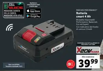 Lidl PARKSIDE PERFORMANCE Batteria smart 4 Ah offerta