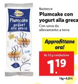 Lidl Nastrecce Plumcake con yogurt alla greca 6x 32 g confezione offerta