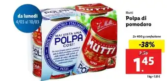 Lidl Mutti Polpa di pomodoro 2x 400 g confezione offerta