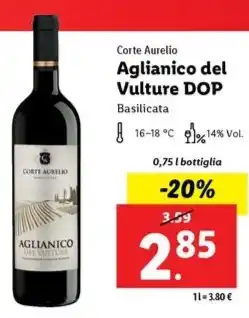 Lidl Corte Aurelio Aglianico del Vulture DOP 0,75 l bottiglia offerta