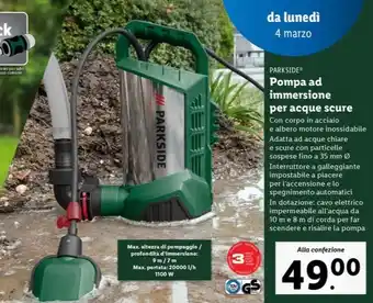 Lidl PARKSIDE Pompa ad immersione per acque scure offerta