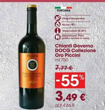 Carrefour Market Piccini Chianti Governo DOCG Collezione Oro offerta