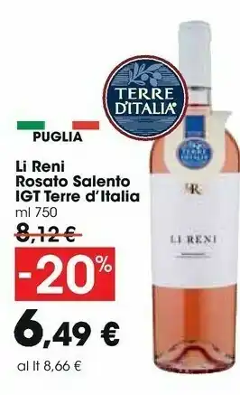 Carrefour Market Terre d'Italia Li Reni Rosato Salento 750 Ml offerta