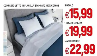 Completo Letto In Flanella Stampato 100% Cotone Singolo