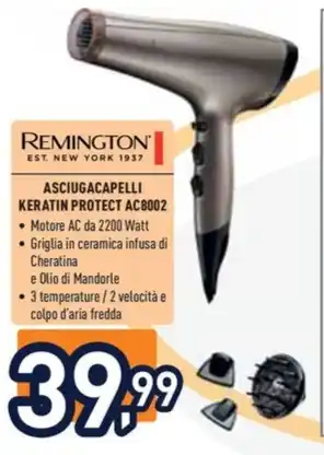 Unieuro REMINGTON ASCIUGACAPELLI KERATIN PROTECT AC8002 offerta