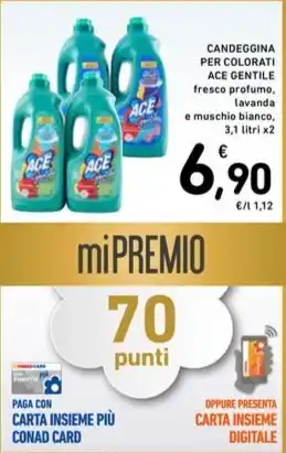 Spazio Conad CANDEGGINA PER COLORATI ACE GENTILE fresco profumo, lavanda e muschio bianco, 3,1 litri x2 offerta