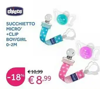 Prenatal Chicco Succhietto Micro +Clip Boy/Girl 0-2m offerta