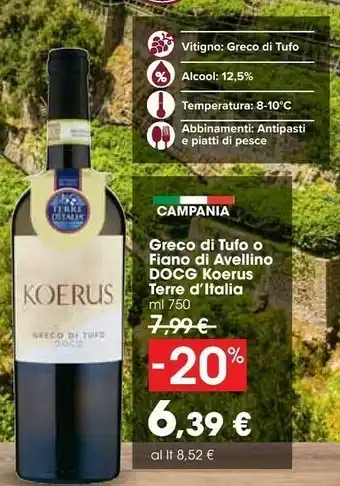 Carrefour Market Terre d'Italia Greco Di Tufo O Fiano Di Avellino Docg Koerus offerta