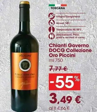 Carrefour Market Piccini Chianti Governo Docg Collezione Oro 750 Ml offerta