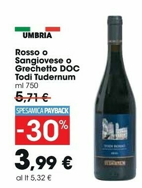 Carrefour Market Todi Tudernum Rosso O Sangiovese O Grechetto Doc offerta