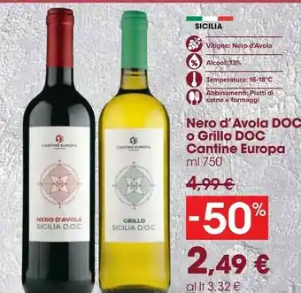 Carrefour Market Cantine Europa Neto D'Avola DOC/ Grillo DOC offerta