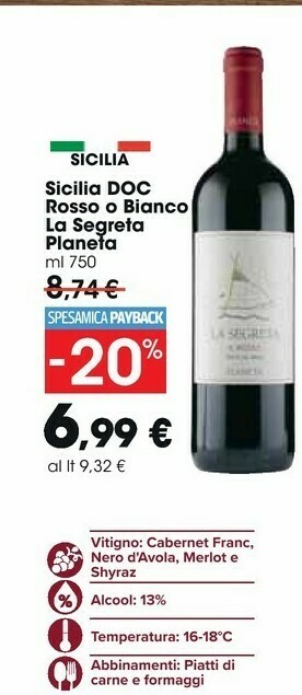 Carrefour Market Planeta Sicilia Doc Rosso O Bianco La Segreta offerta