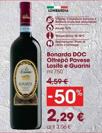 Carrefour Market Losito E Guarini Bonarda DOC Oltrepo Pavese offerta
