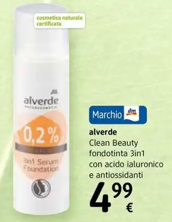 dm drogerie markt Marchio alverde Clean Beauty fondotinta 3in1 con acido ialuronico e antiossidanti offerta