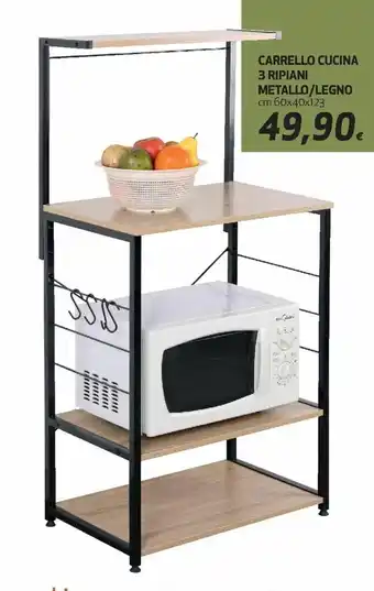 Ipercoop Carrello Cucina 3 Ripiani Metallo/Legno 60x40x123cm offerta