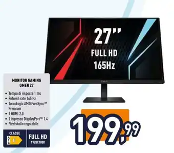 Unieuro HP MONITOR GAMING OMEN 27 offerta