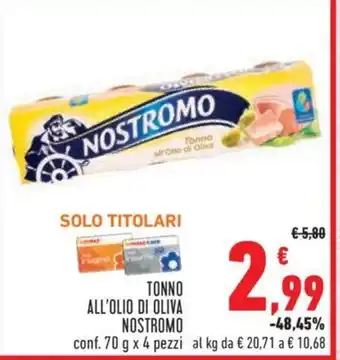 Conad City TONNO ALL'OLIO DI OLIVA NOSTROMO conf. 70 g x 4 pezzi offerta