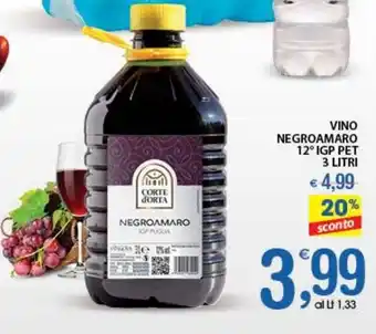 Qui Discount VINO NEGROAMARO 12° IGP PET 3 LITRI offerta