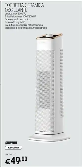 Brico OK Zephir Torretta Oscillante 2000w Display Lcd C/Telecomando offerta