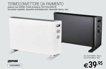 Brico OK Zephir Termoconvettore Ceramico Da Parete Bianco C/Telec. 1000-2000W Timer offerta
