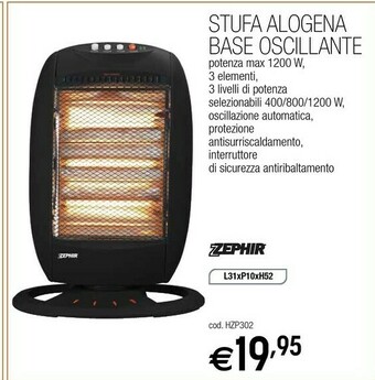 Brico OK Zephir Stufa Alogena 3 Elementi 3 Liv-di Riscaldamento 400-800-1200w offerta