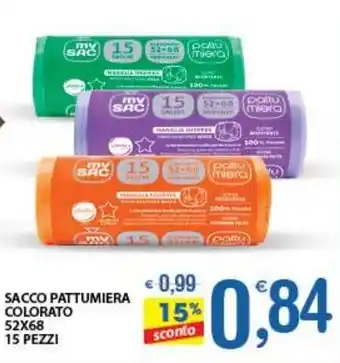 Qui Discount SACCO PATTUMIERA COLORATO 52X68 15 PEZZI offerta